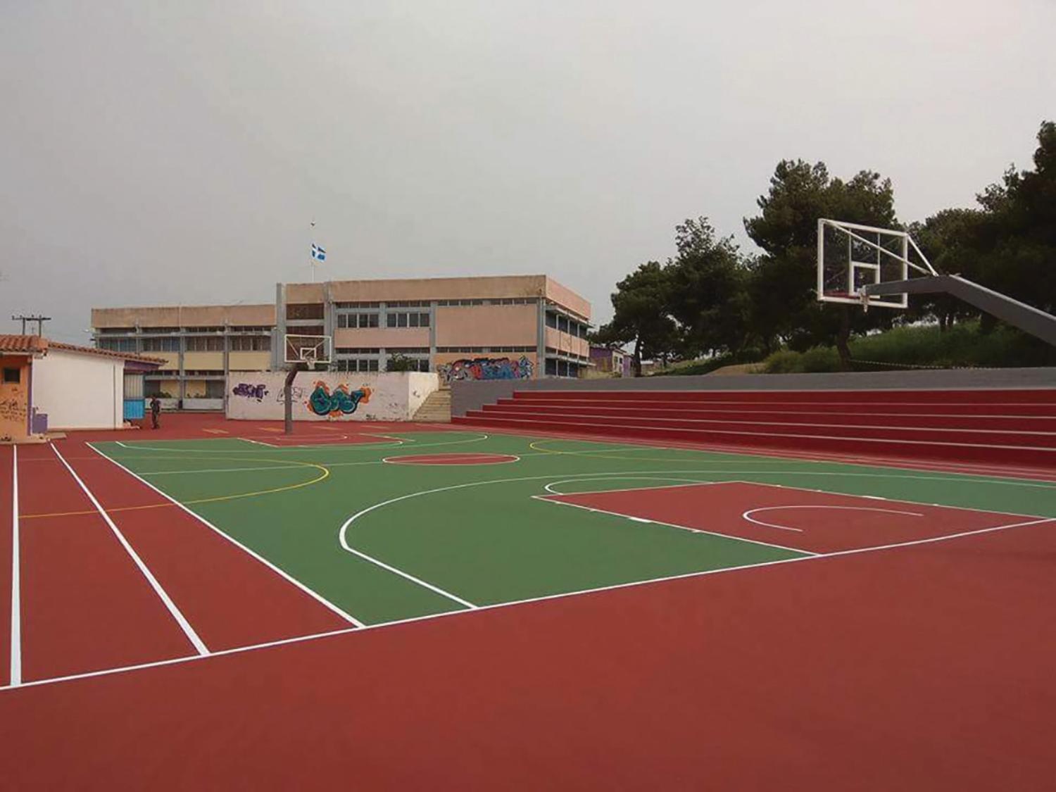 basketball court in the courtyard