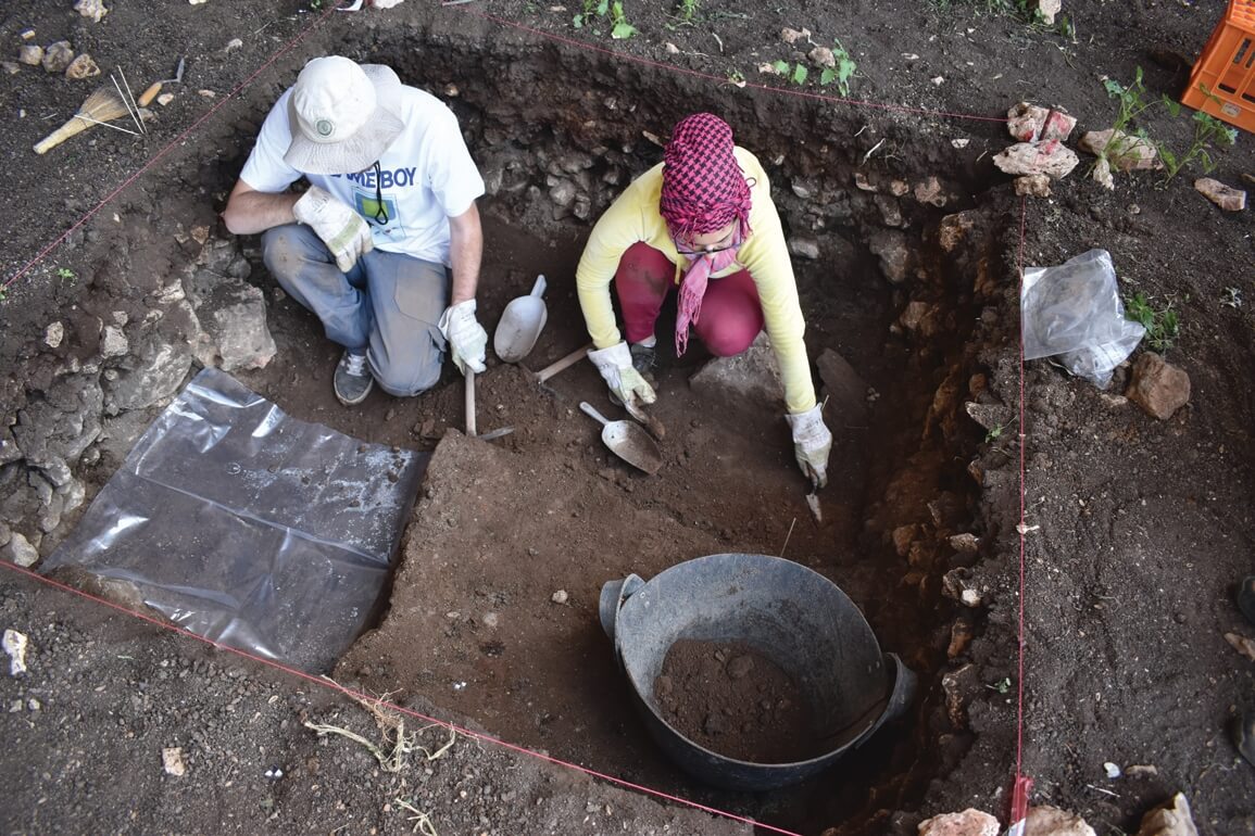 Excavation trenches in the interior of the cave.